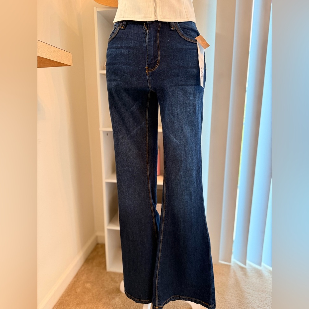 High-Rise Blue Wide Leg Flare Jeans